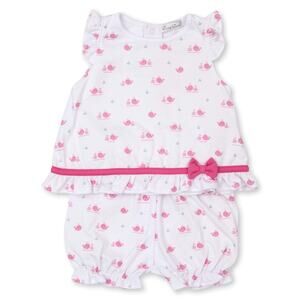 Kissy Kissy Baby Girls Pink Breach Whale Print Bow Sunsuit Outfit Set 18-24m NWT